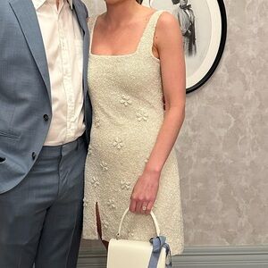 Staud Le Sable Floral Beaded Ivory Mini Dress